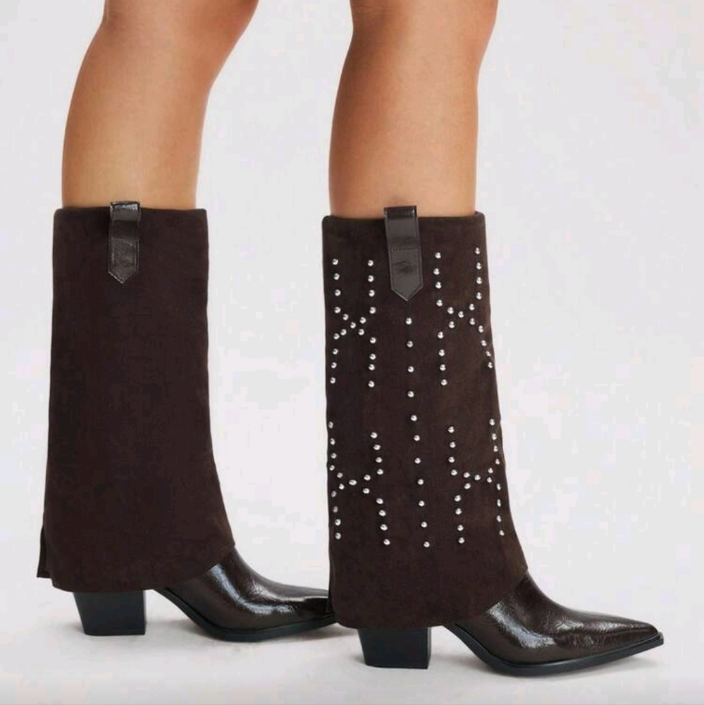 Western Style Pointed Toe Chunky Heel Cowgirl Boots,Fashion Casual Outfit For Wo - Picture 2 of 5
